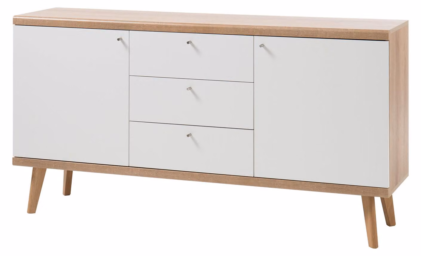 Mobile contenitore Merle, modello Kommode, dimensioni 160x40x83 cm, finitura rovere Riviera / bianco opaco