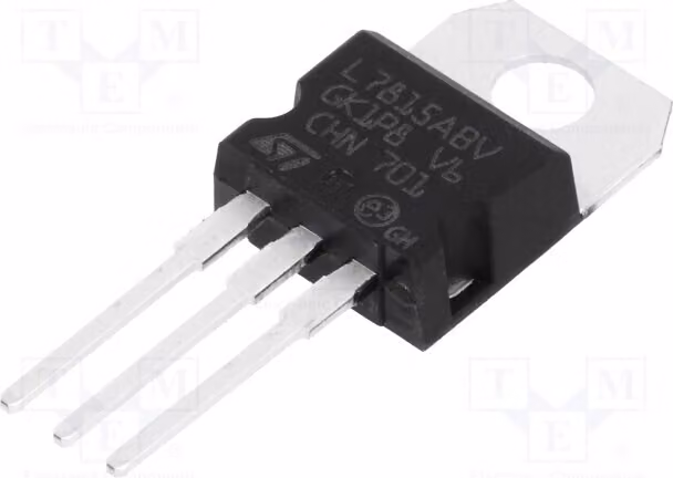 3x IC: Stabilizzatore di tensione, linea regolata (no), 15V, 1,5A, montaggio a foro passante (THT), modello L7815ABV, non regolato