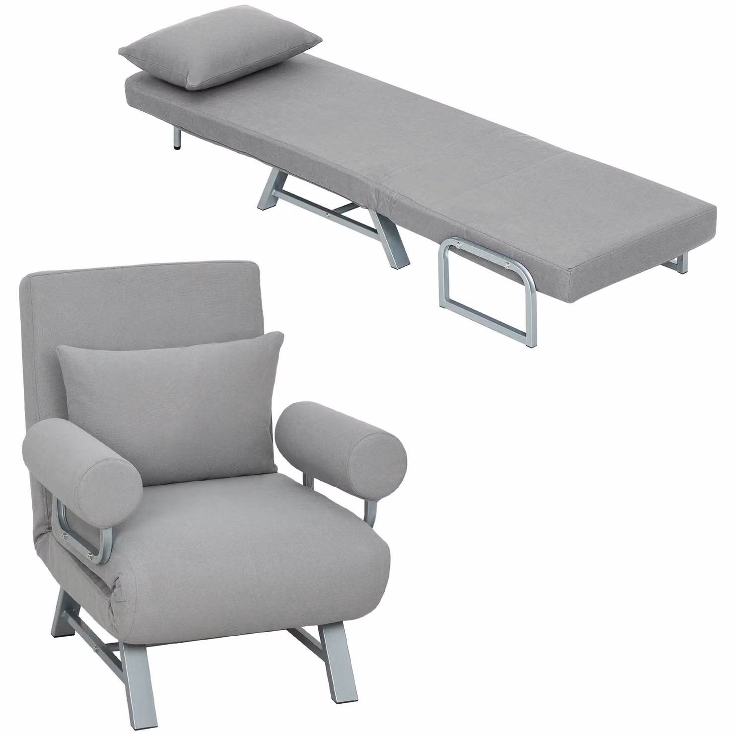 Divano letto 3 in 1 - Divano letto - Non pieghevole - Schienale regolabile - Braccioli cilindrici - Chaise longue da 188 cm - Grigio chiaro