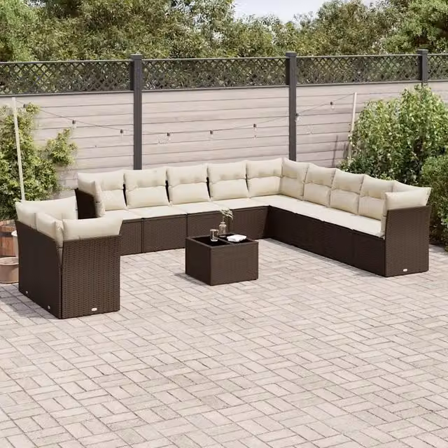 Set Divani da Giardino 12 pz con Cuscini Marrone in Polyrattan 3217893