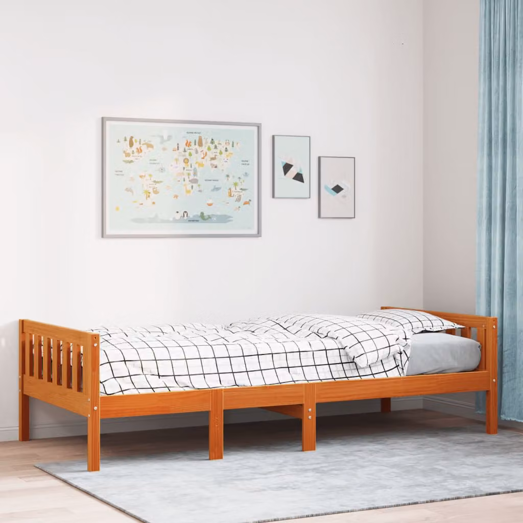Letto per bambini vidaXL in legno di pino marrone cera, senza materasso, L 75 x P 190 cm