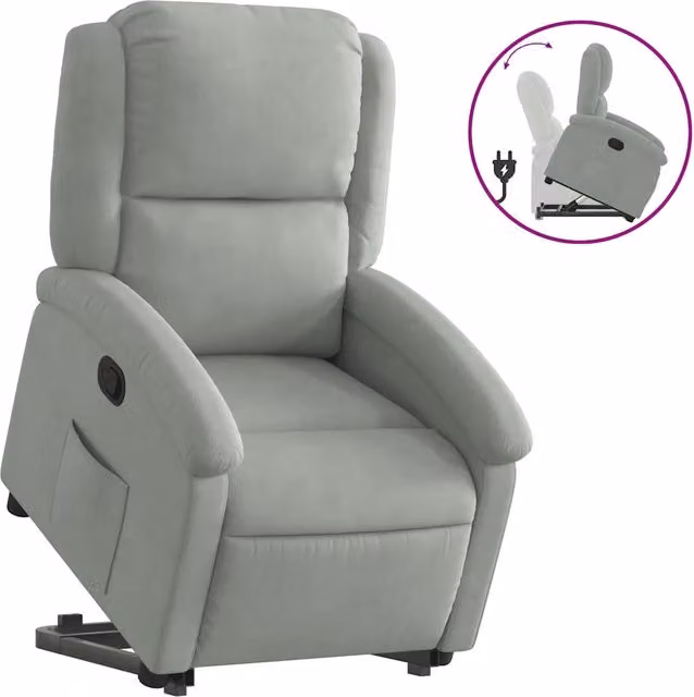 Poltrona | Sedia Relax Alzapersona Reclinabile Grigio Chiaro in Velluto