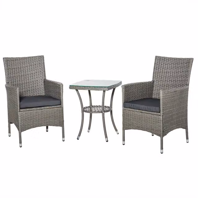 Set Divano Angolare Tavolino 3 Pezzi in Polyrattan ¨C Minimal ¨C Grigio