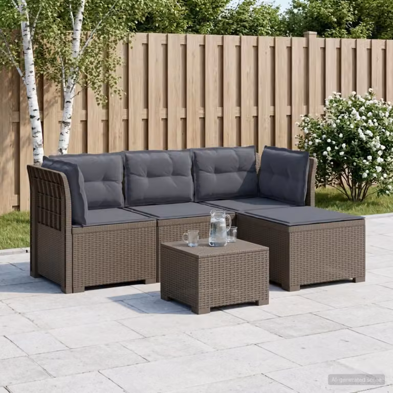 Divano da giardino a L vidaXL da 4 posti in polyrattan grigio con cuscini imbottiti e coperture rimovibili