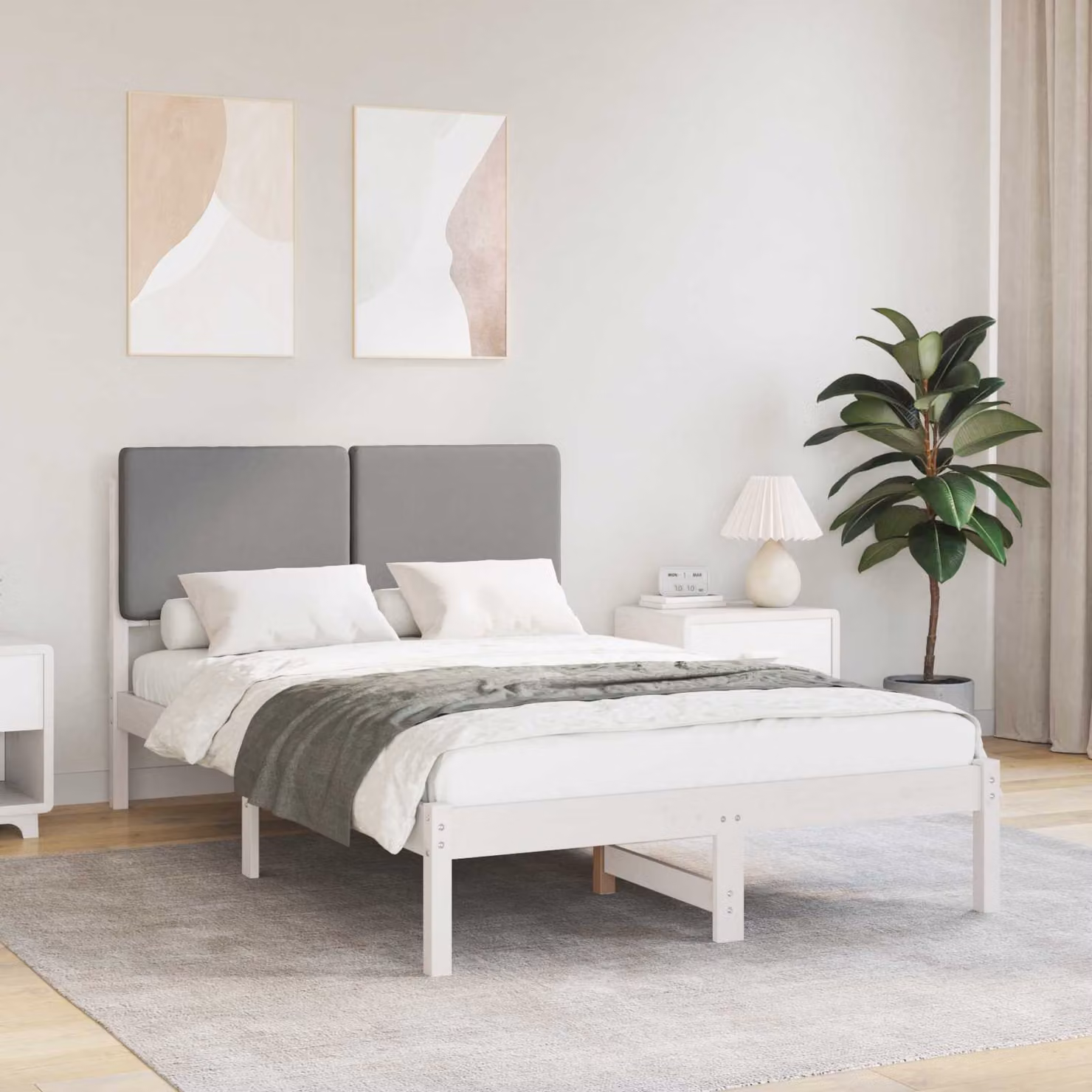 Letto con Testiera Rivestita vidaXL in Legno di Pino e Tessuto Grigio L/P/H: 120 x 200 x 84,5 cm – 1