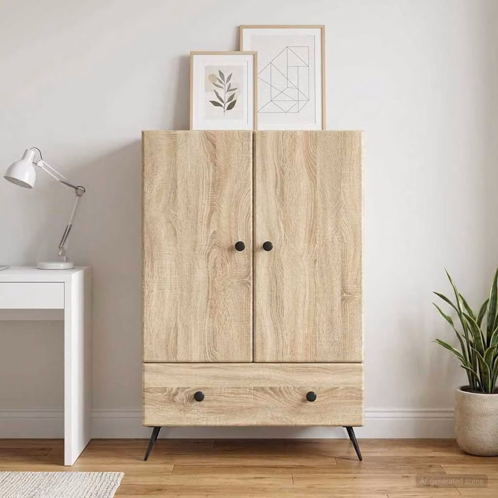 Credenza moderna vidaXL in legno ingegnerizzato e metallo, colore Rovere Sonoma, L 66 x P 34,5 x H 95 cm