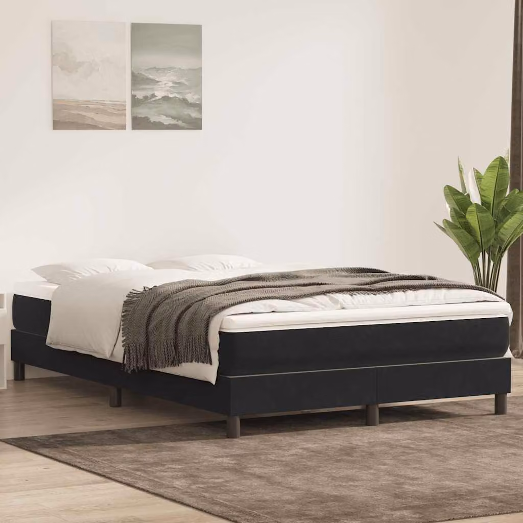 vidaXL Letto a Molle in Velluto Nero con Doghe in Legno L/P/H: 143 x 223 x 25 cm