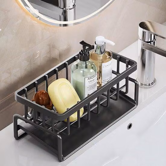 Organizer per mobili da cucina con canaletta di scolo e porta-spugna