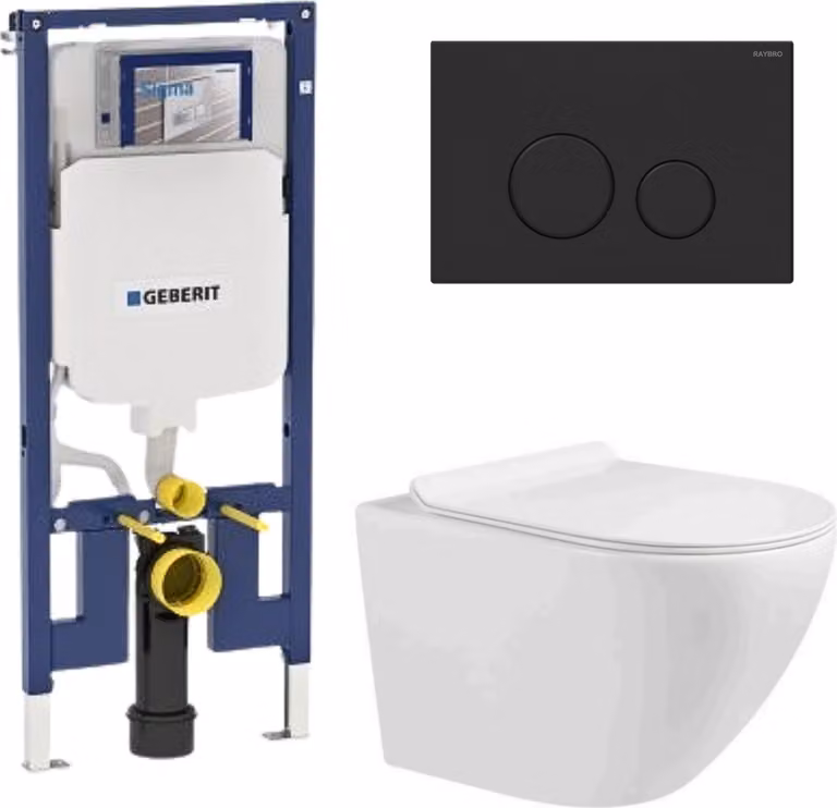 Set WC Geberit - Zoldo - Bianco lucido - Scarico Tornado - , igiene garantita - Testina nera - Elemento da incasso - Cassetta di scarico da incasso