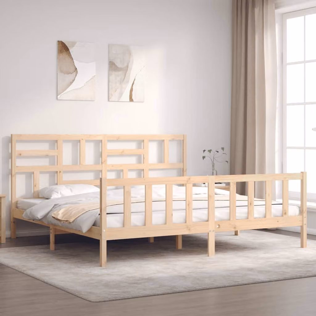vidaXL Giroletto Super King Size con Testiera in Legno di Pino Massello, Colore Marrone, L/P/H: 180 x 200 x 104 cm