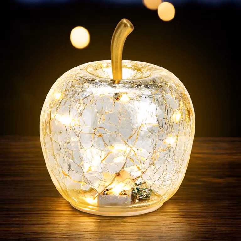 3.08 Piccola mela di vetro con 10 luci LED - Ø 11 cm - Batteria luminosa decorativa - Colore: Trasparente (piccolo)
