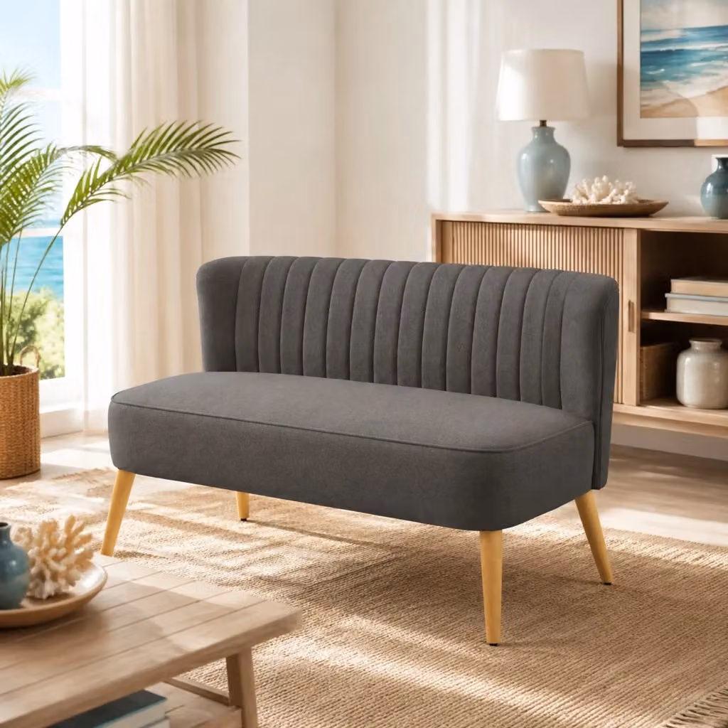 Divano a 2 posti Mivray in tessuto grigio scuro con imbottitura mista e gambe in legno, L: 117 cm, P: 77 cm, H: 56,5 cm – 2