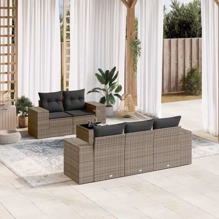 Set Divano da Giardino a L vidaXL 6 pz con Cuscini Grigio con Tavolino e Struttura in Metallo