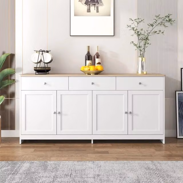 Credenza 4 Ante e 3 Cassetti ¨C MINIMAL ¨C Legno Bianco, Soggiorno