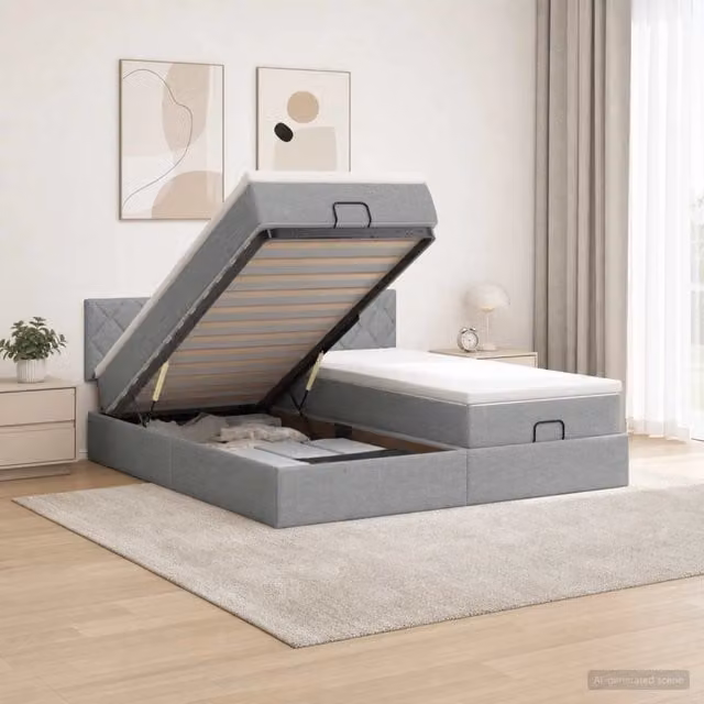 Letto ottomano con contenitore a sollevamento e materasso 2 pezzi vidaXL, Grigio e Bianco, L/P/H: 180 x 200 x 88 cm