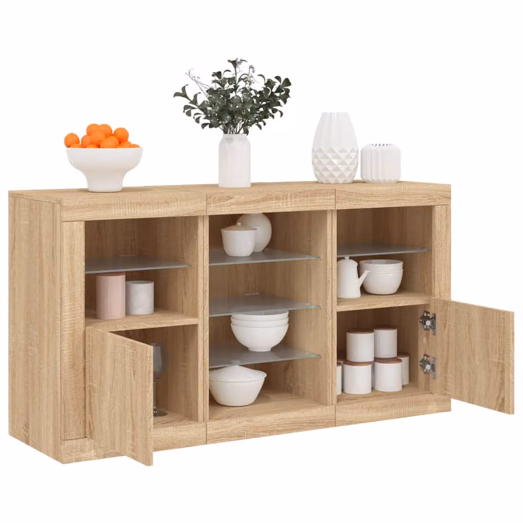 vidaXL Credenza Moderna con Luci LED in Rovere Sonoma, L 123 cm x P 37 cm x H 67 cm