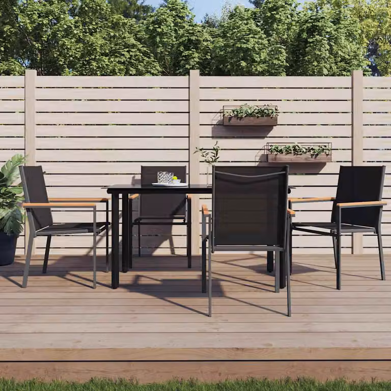 Set di 4 sedie da giardino vidaXL in acciaio e textilene nere con braccioli L/P/H: 55 x 61,5 x 90 cm