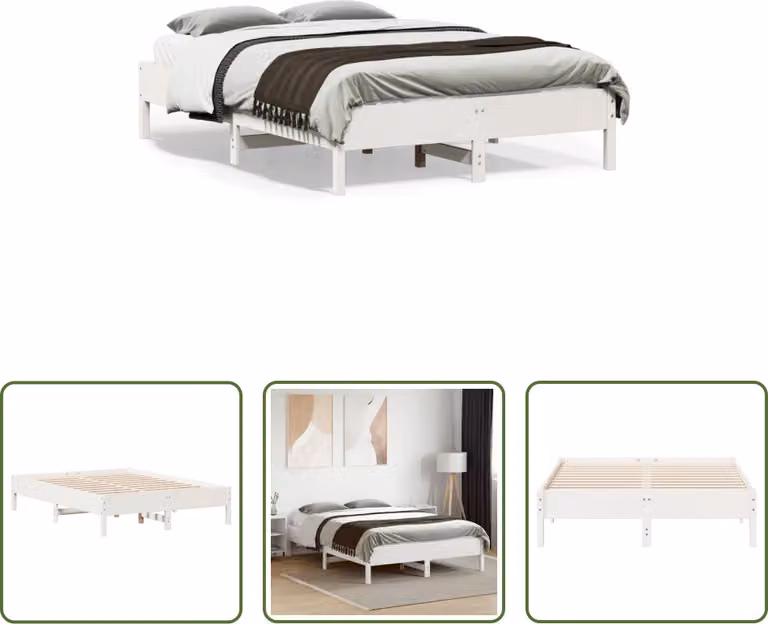 The Living Store Letto in legno massiccio bianco 135x190 cm pino