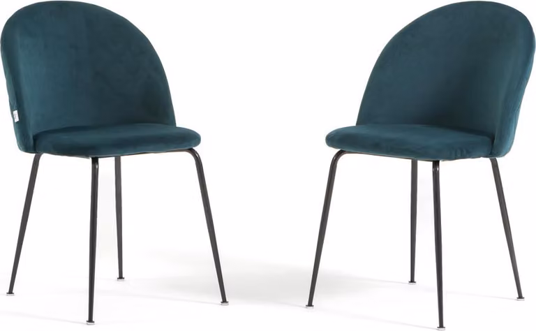 Set di 2 sedie da pranzo imbottite, gambe in metallo, design elegante per cucina, sala da pranzo, bar e ristoranti SARA - Petrolio/grigio scuro