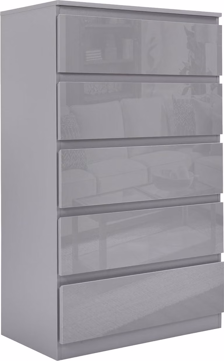 Comò Kenji 5 cassetti grigio lucido