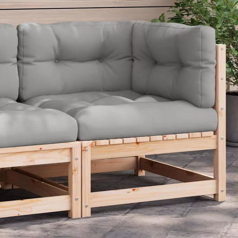vidaXL Divano Angolare da Giardino in Legno di Pino con Cuscini Imbottiti Grigio e Marrone