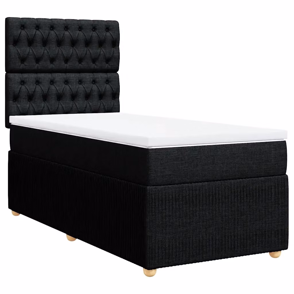 Letto Ibrido vidaXL con Giroletto a Molle e Materasso in Tessuto Nero e Bianco L/P: 90 x 190 cm – 2