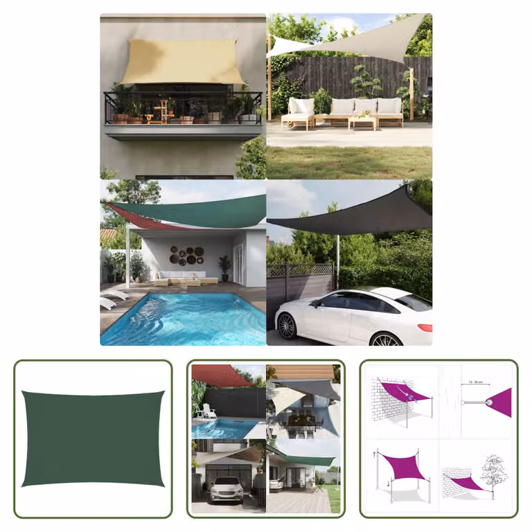 The Living Store Tenda da sole in tessuto Oxford rettangolare 3x5 m Verde scuro