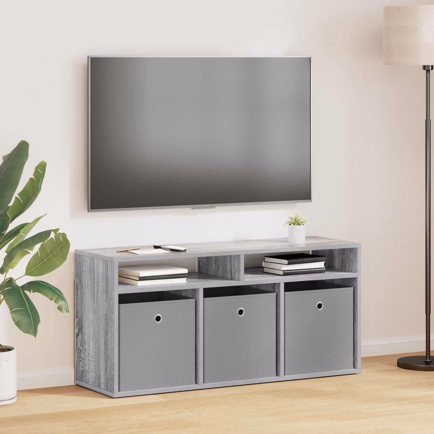 Lowboard moderno vidaXL in legno e MDF grigio, L 102 x P 32 x H 48,5 cm