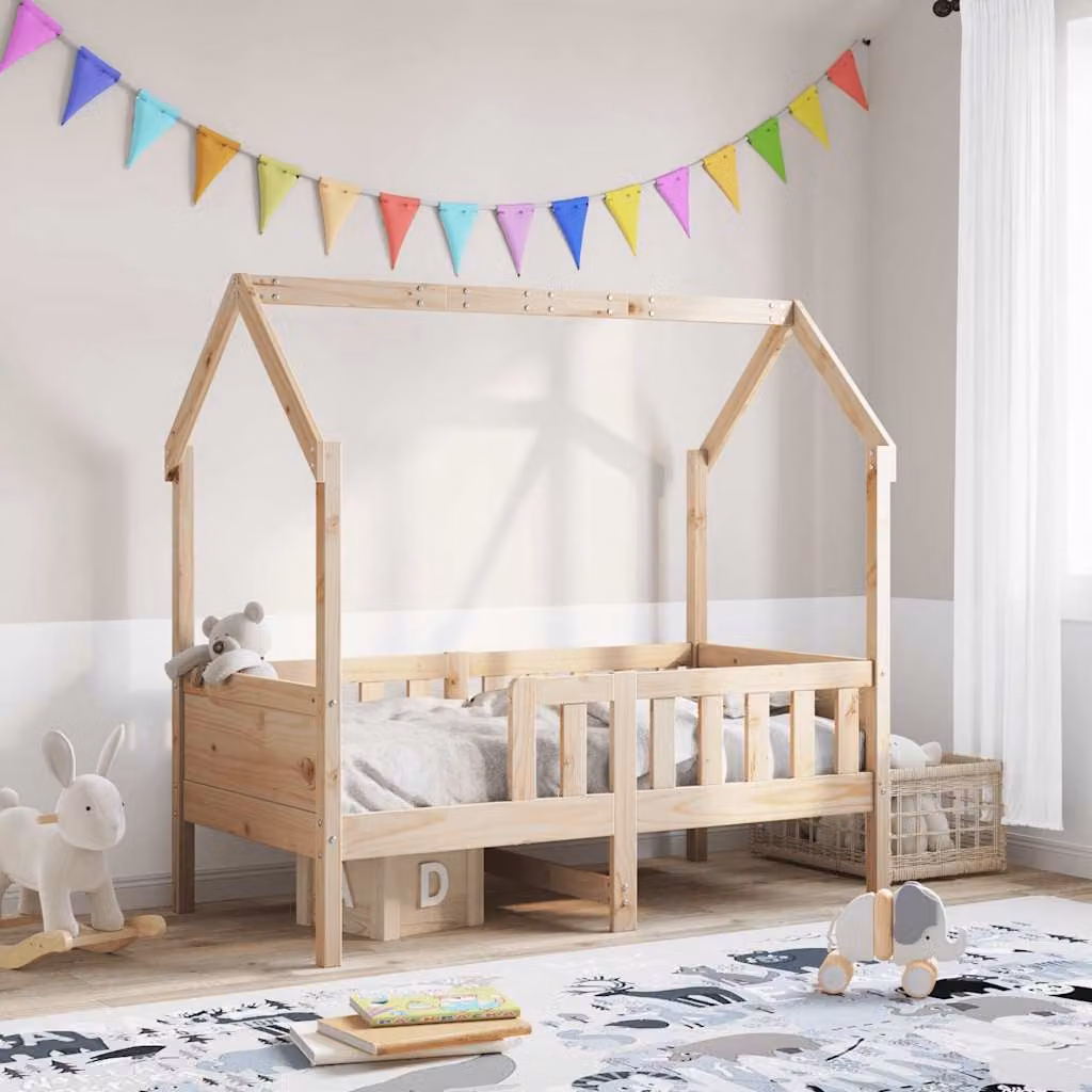 vidaXL Giroletto Casetta per Bambini in Legno di Pino Massello, Colore Marrone e Beige, L/P: 160 x 80 cm