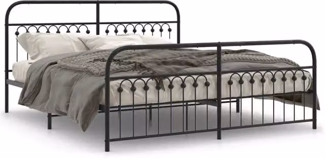 Letto matrimoniale | Letto per adulti | Giroletto con Testiera e Pediera Metallo Nero 183x213 cm