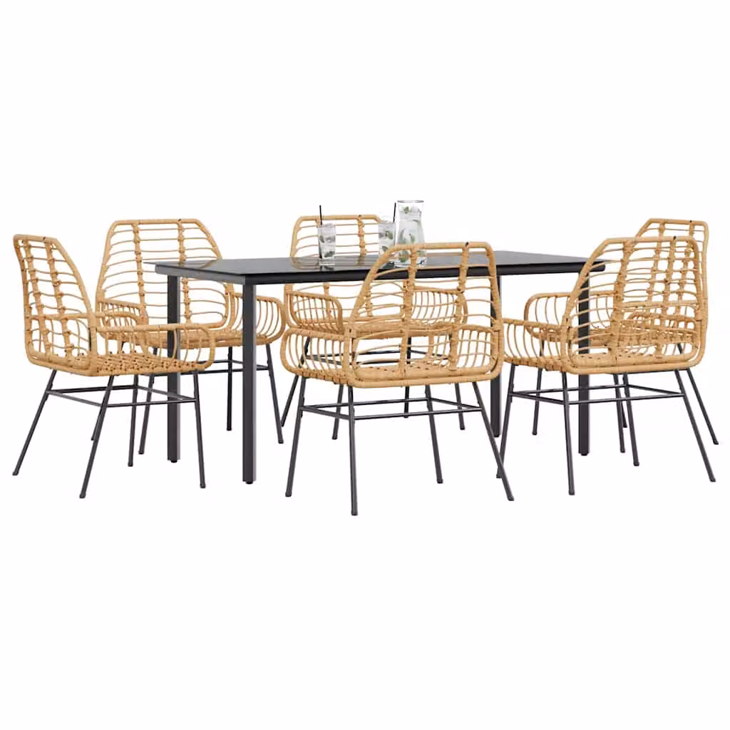 Set Pranzo da Giardino vidaXL in Polyrattan e Vetro, 7 Pezzi, Marrone e Nero