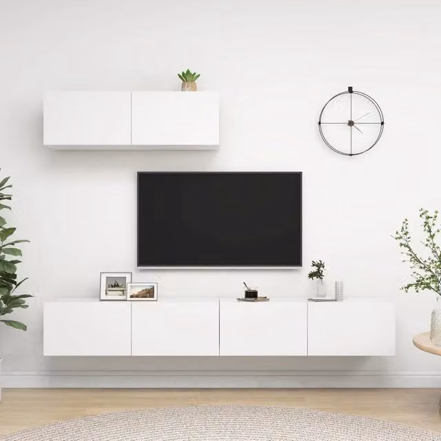 Mobili Porta TV 3 pz-Set di 3 Credenza per TV Bianchi in Legno Multistrato