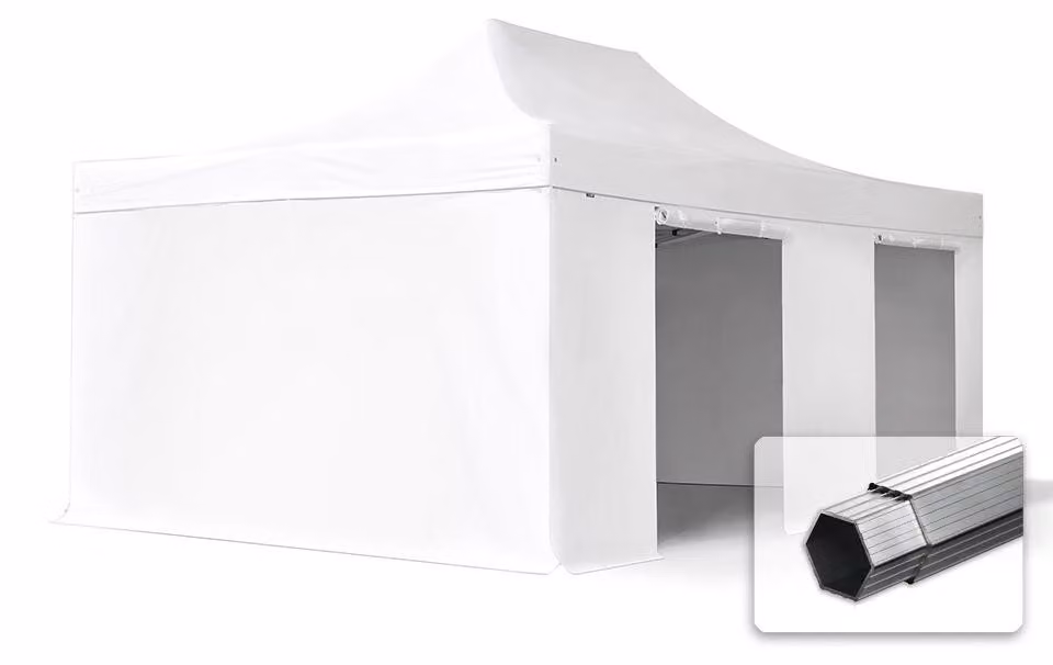 TOOLPORT 4x6m gazebo pieghevole PES con laterali, PROFESSIONAL alluminio, bianco