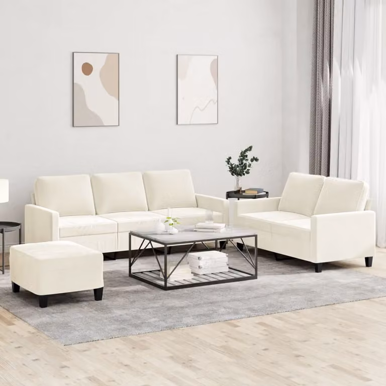 Maison Exclusive - Set divano a 3 pezzi con cuscini in velluto color crema