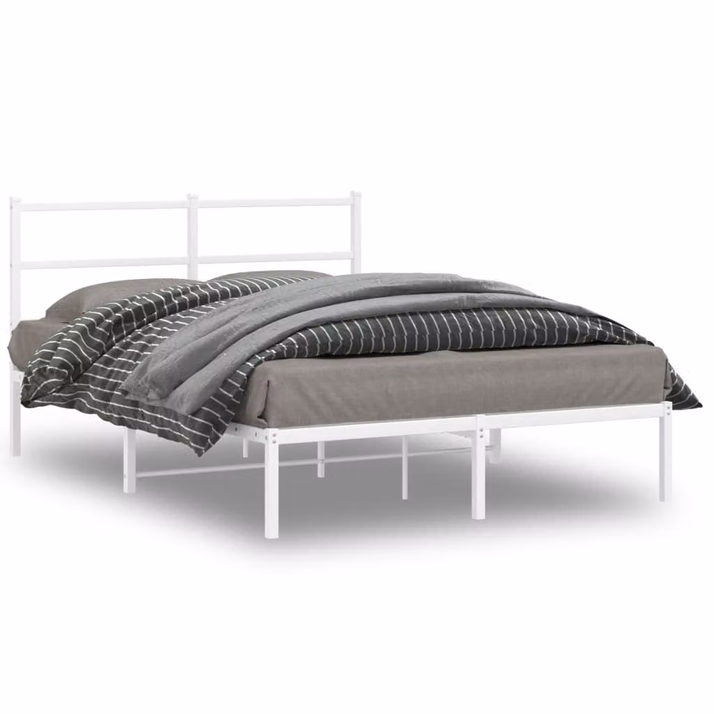 vidaXL Giroletto con Testiera in Metallo Bianco L: 142 cm, P: 196 cm, H: 90 cm