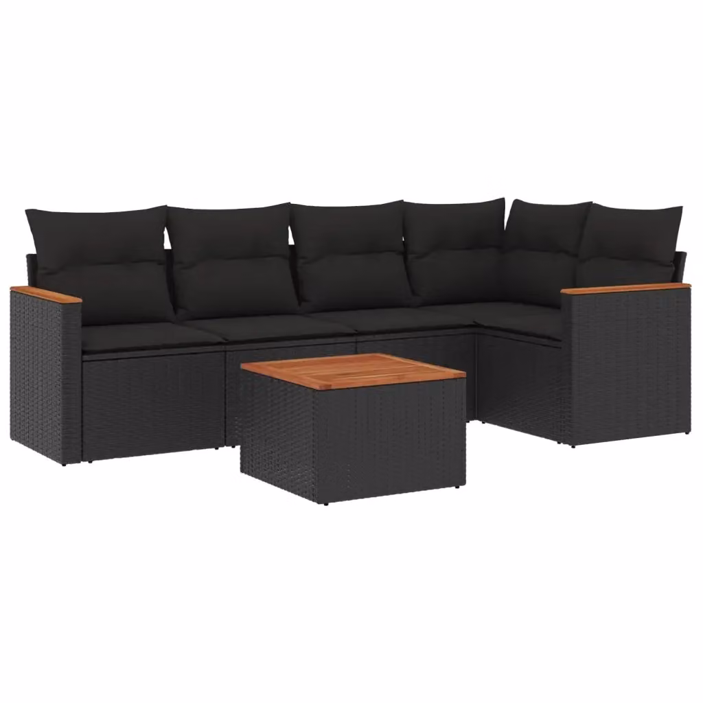 vidaXL Set Divano da Giardino a L 6 pz con Tavolino e Cuscini Neri in Polyrattan e Acciaio – 2