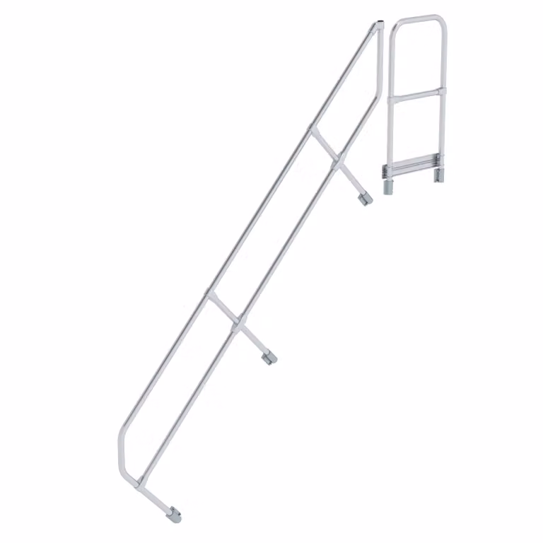 Scala con piattaforma a 45° secondo corrimano per 10 gradini inclinazione 45°