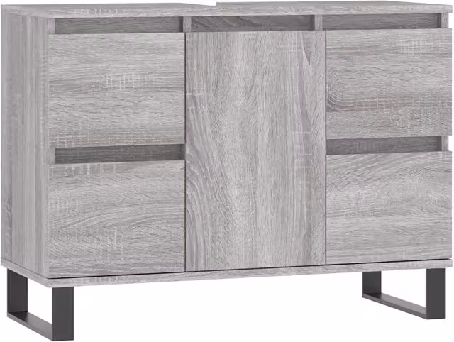 Mobiletto da bagno con gambe in ferro 80 x 33 x 60 cm stile industriale finitura moderna in legno sonoma grigio 02_0049085