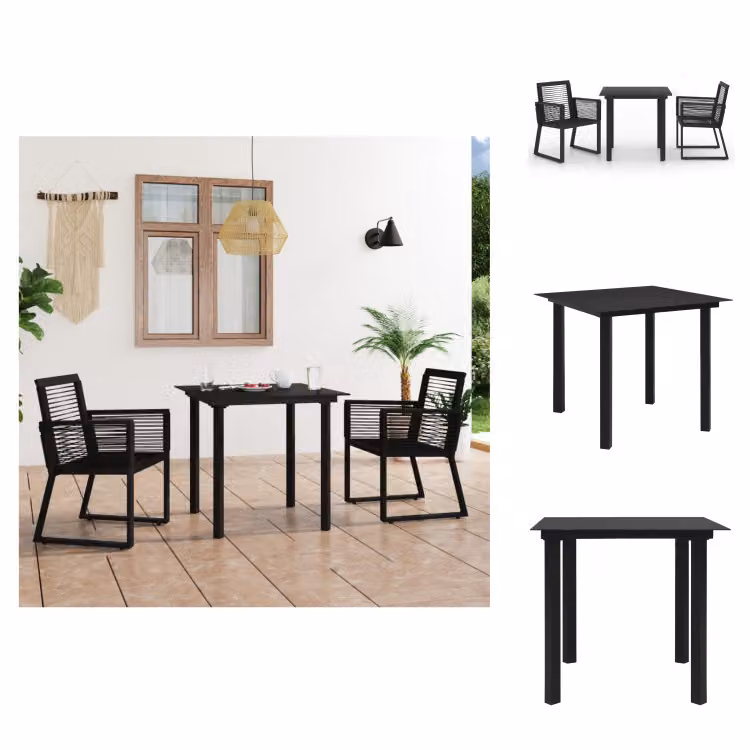 vidaXL Set da pranzo da giardino 3 pezzi PVC rattan nero - Set di mobili da giardino