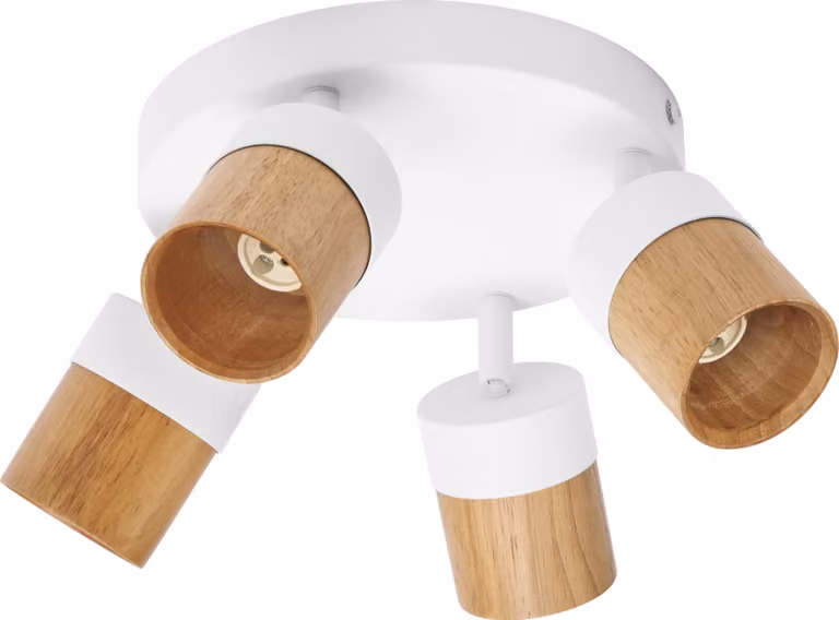 OSRAM LED Spot Half Wood Line Plate Faretto da soffitto 4x GU10, bianco/decorazione in legno, piastra di montaggio 233 mm, acciaio/gomma di legno