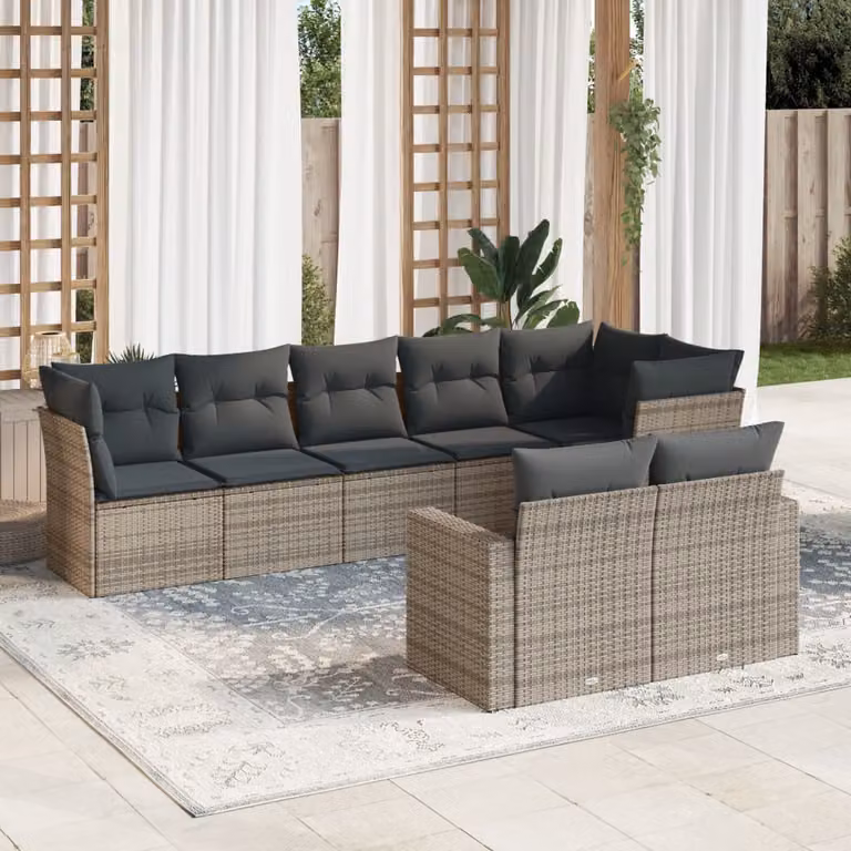vidaXL Set Divano da Giardino 8 pz a Forma a L con Cuscini Grigio in Polyrattan e Struttura in Acciaio
