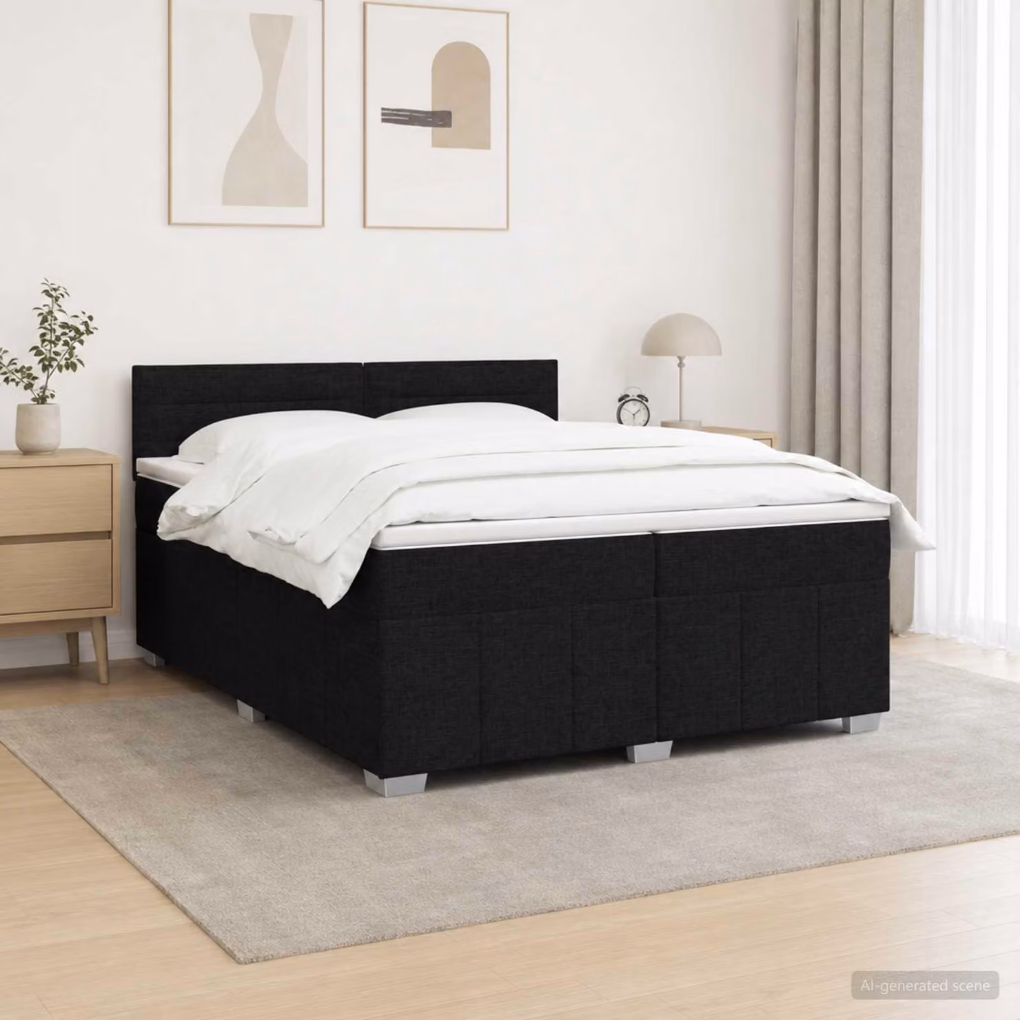 Maison Exclusive - Letto boxspring a LED con materasso, nero, 200 x 200 cm, rivestimento in tessuto