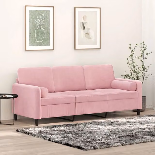Divano a 3 Posti con Cuscini-Sofa 3 Posti con Cuscini Rosa 180 cm in Velluto 996147