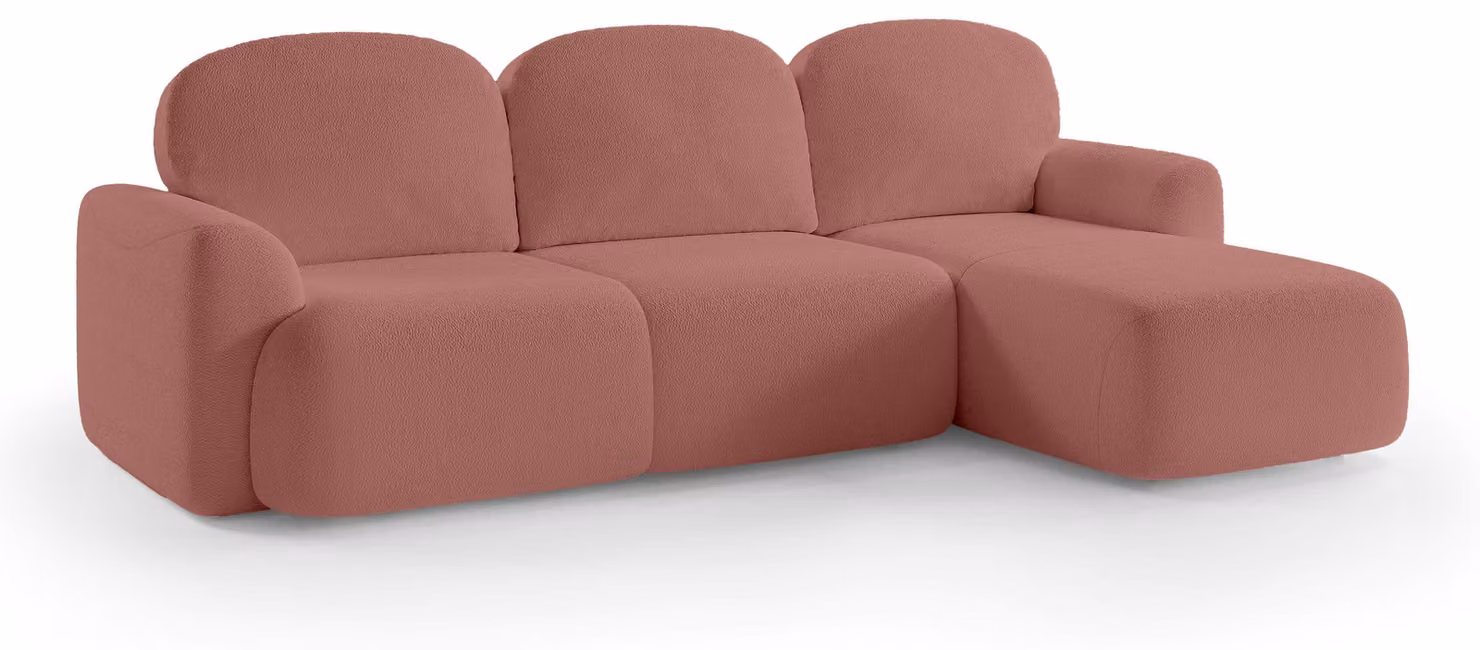 Divano a tre posti con funzione letto, modello Bulu, colore "Ziegelglühen" (un colore che ricorda il mattone caldo)