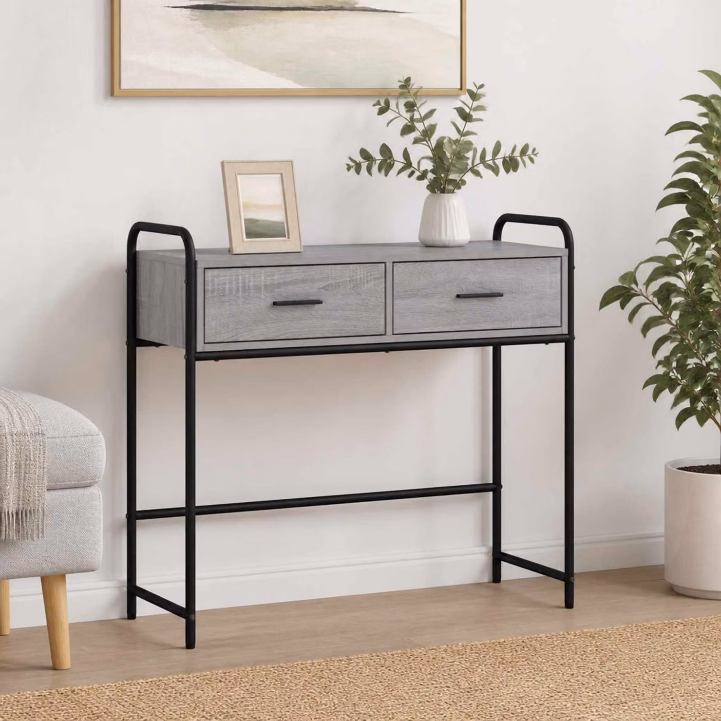 vidaXL Tavolo consolle Sonoma grigio 90 x 33 x 80,5 cm