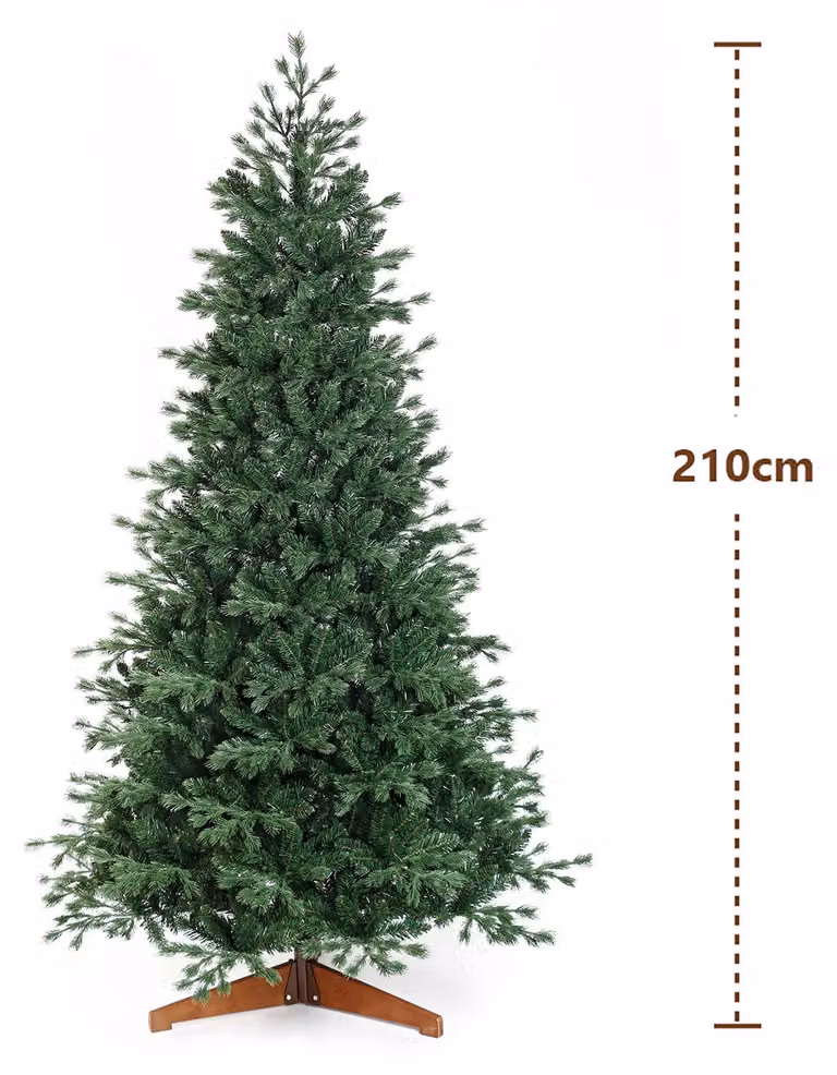Albero di Natale artificiale, verde, altezza 210 cm, con 1186 rami, realizzato in polietilene (PE) e PVC, completo di struttura