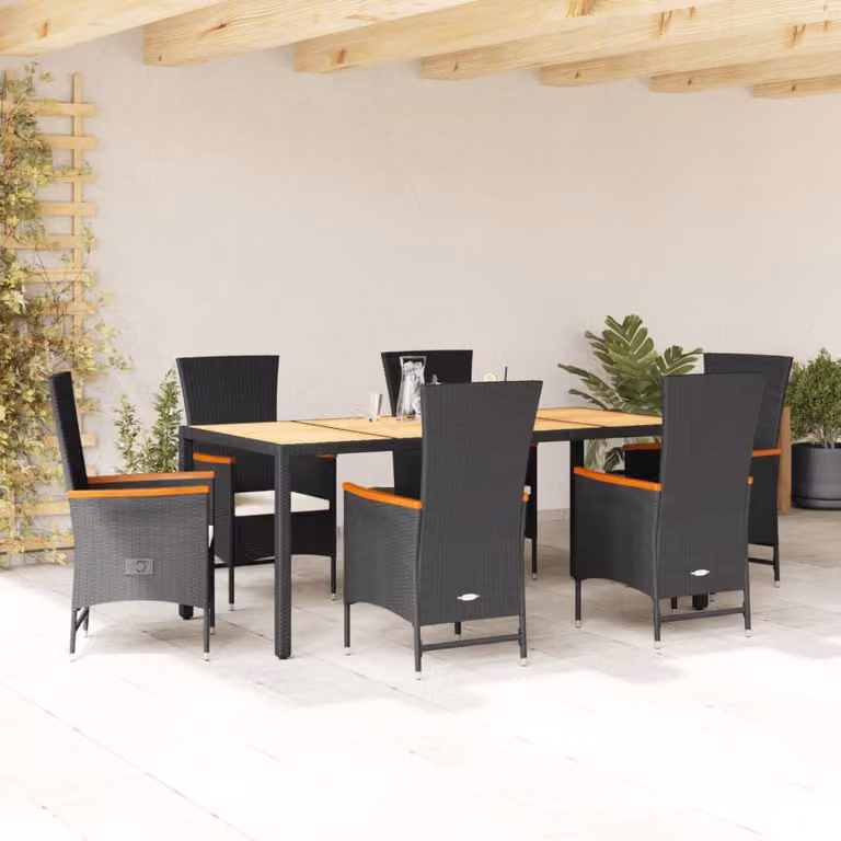 Set da Pranzo da Giardino vidaXL in Legno di Acacia e Polyrattan, 7 Pezzi, Moderno
