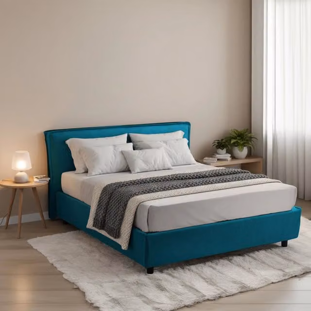 Letto Matrimoniale Bruzolo DMORA con Materasso Incluso, Made in Italy, Azzurro, L/P: 160 x 200 cm – 1