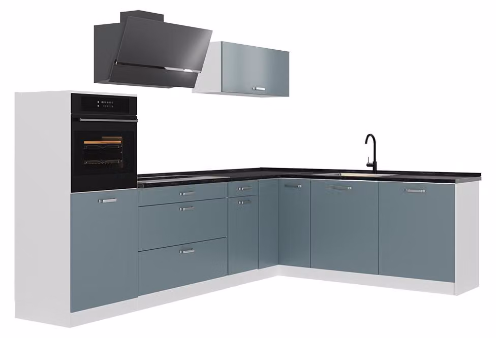 Cucina angolare completa Vicco R-Line Grigio-blu/Bianco 287 x cm piano di lavoro Antracite, Model 67537