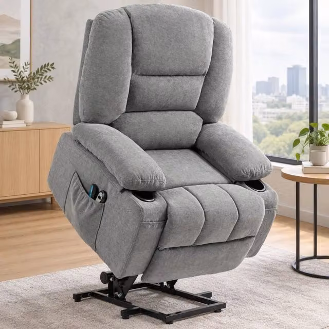 Poltrona Relax Elettrica con Funzione Alzapersone, Massaggio e Riscaldamento, Grigio Scuro